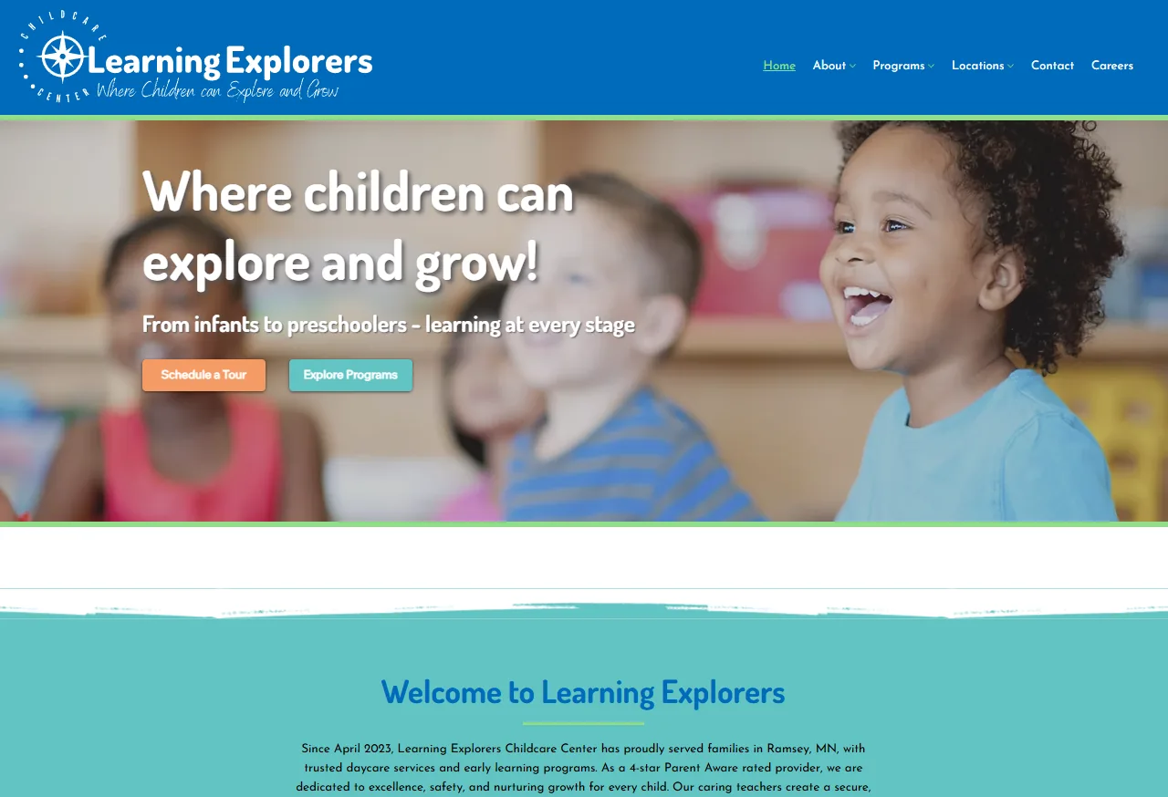 Learning Explorers Childcare Center website
