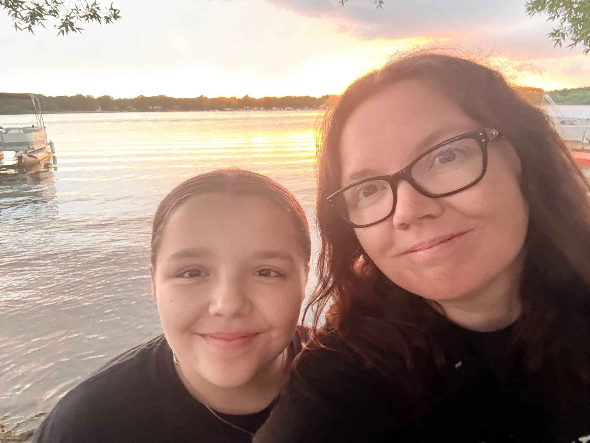 Mel and Addy at lakeside sunset