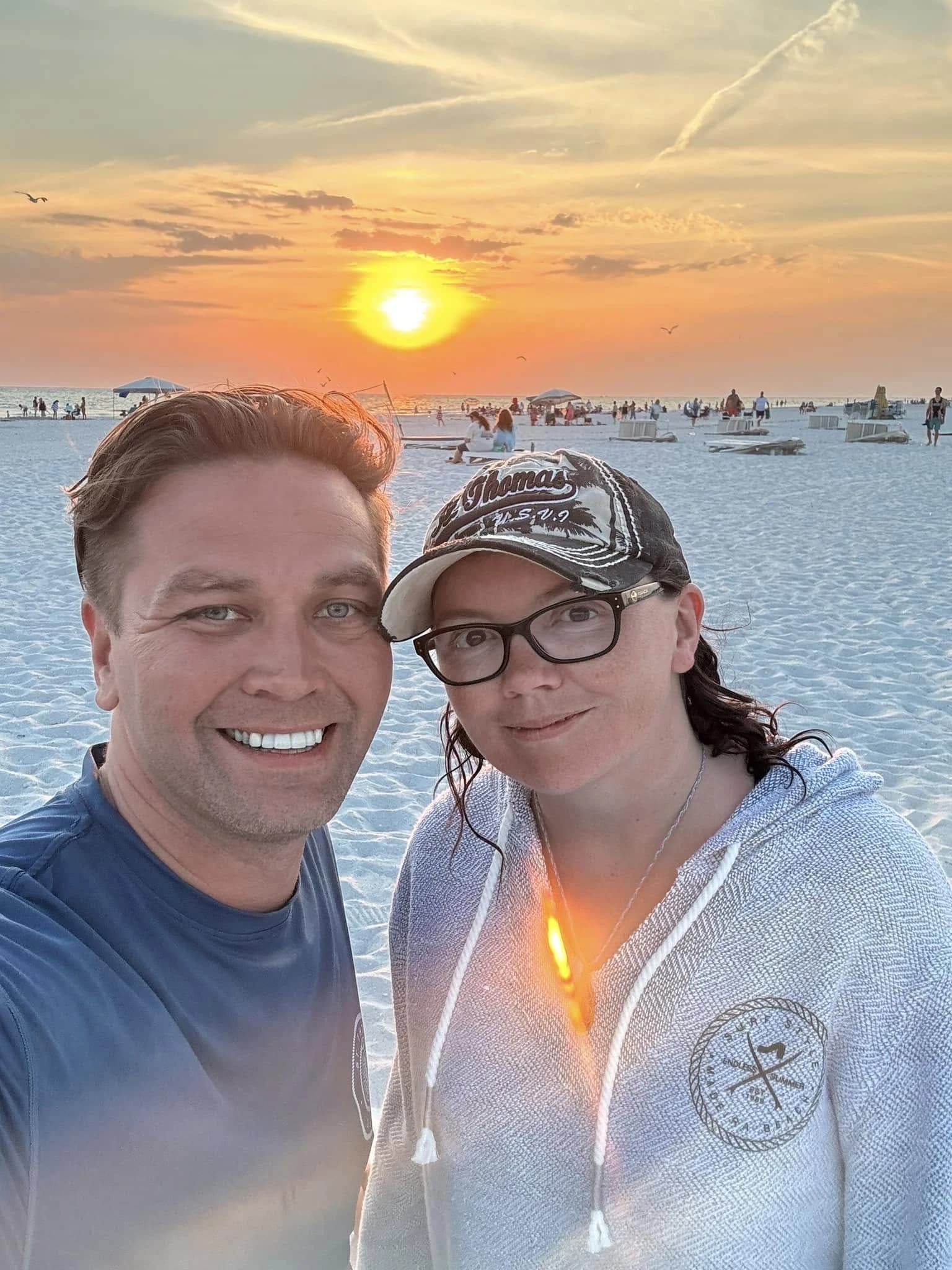 Mel and Brandon at beach sunset