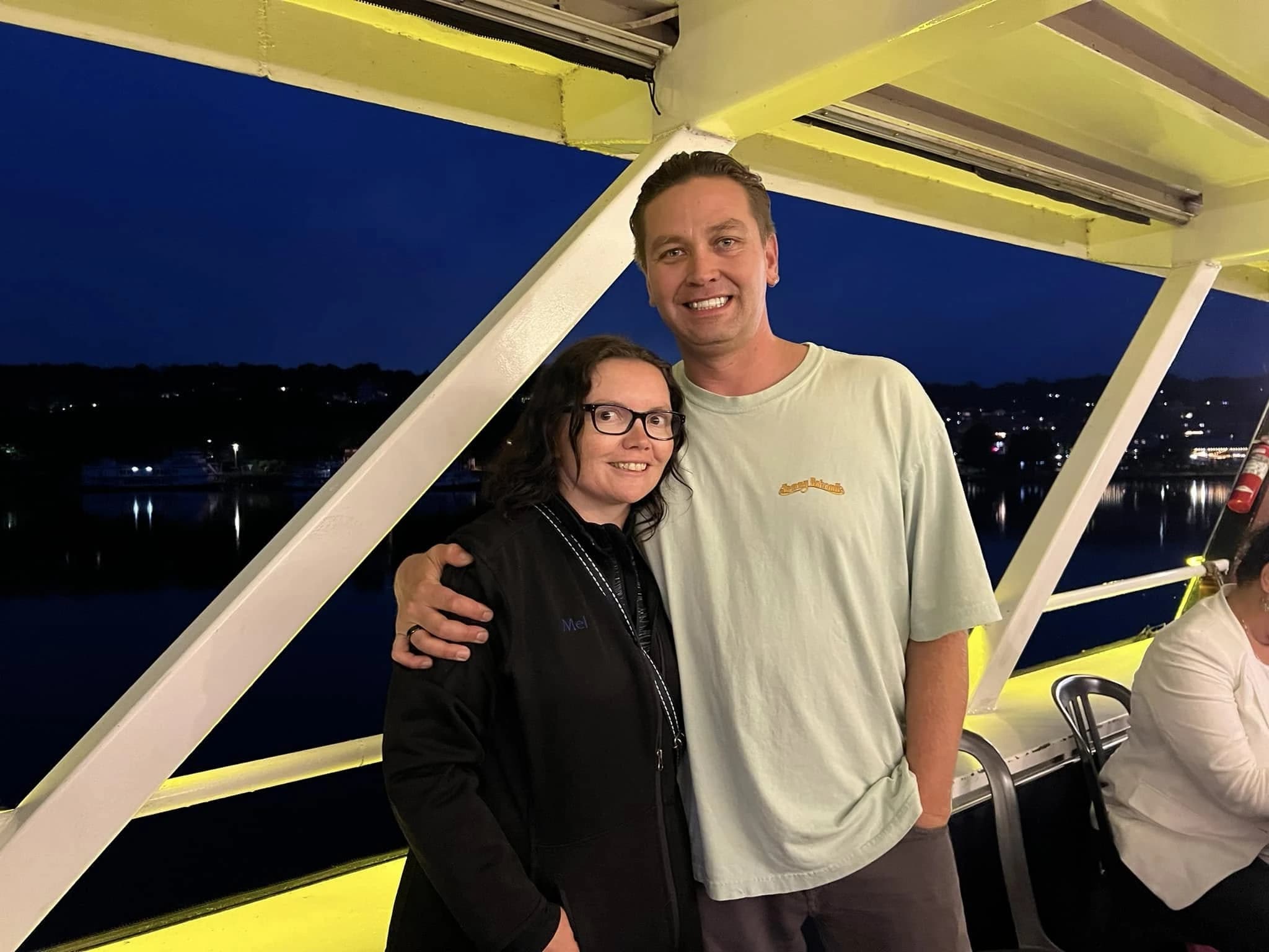 Mel and Brandon on a riverboat