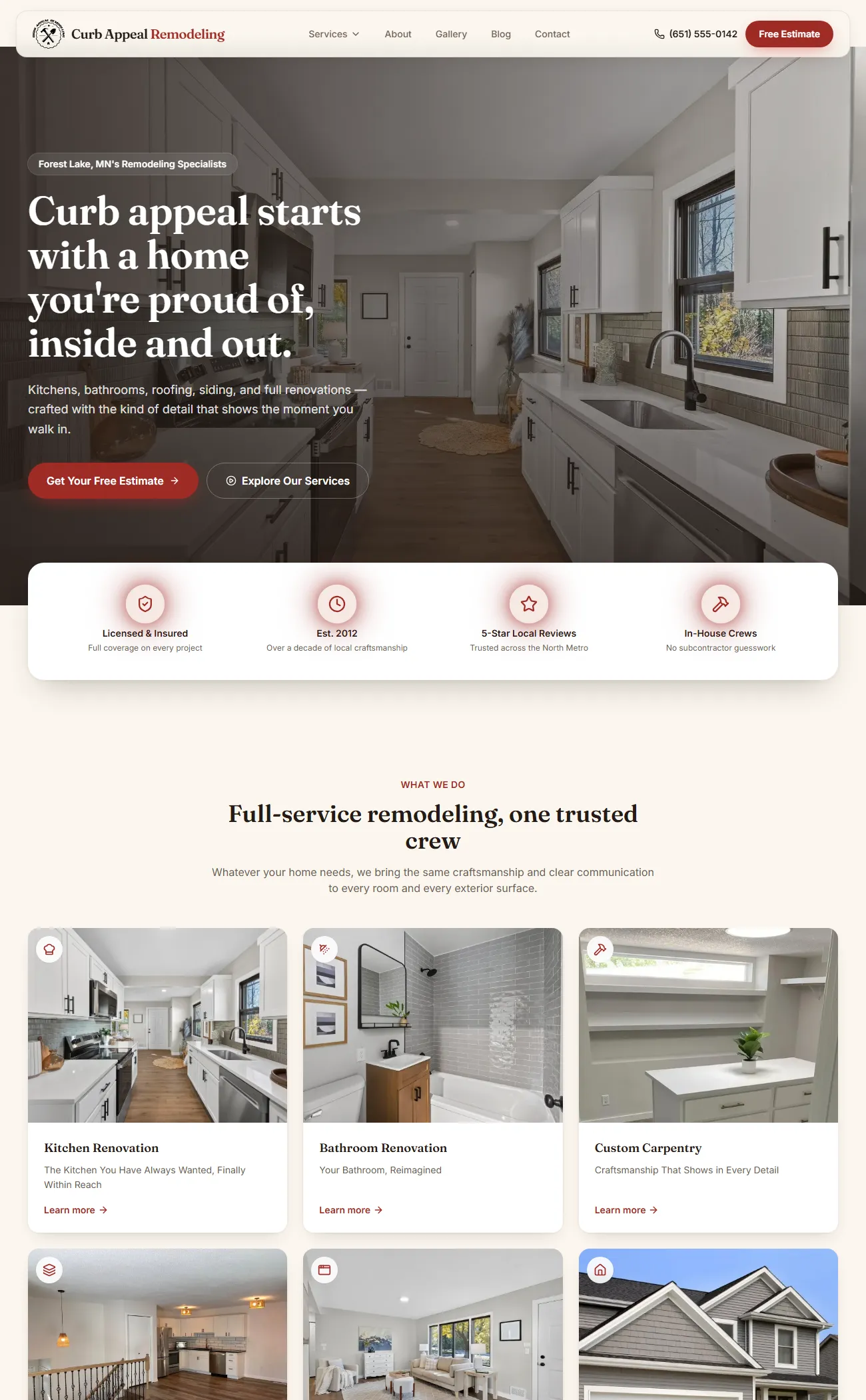 Remodeling contractor website built around free estimate requests