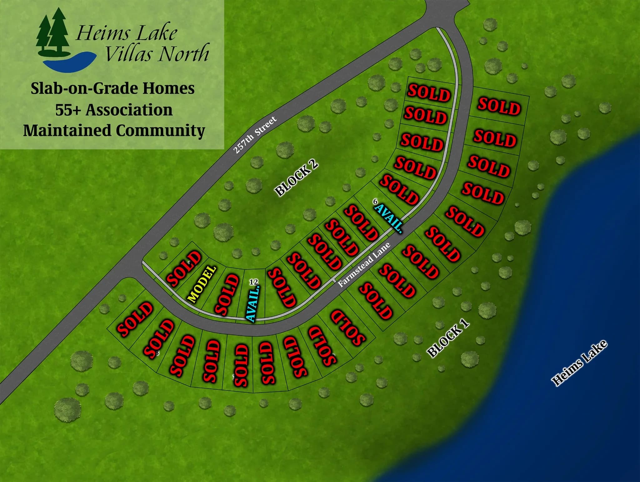 Heims Lake Villas 55+ community plat map design, Wyoming MN